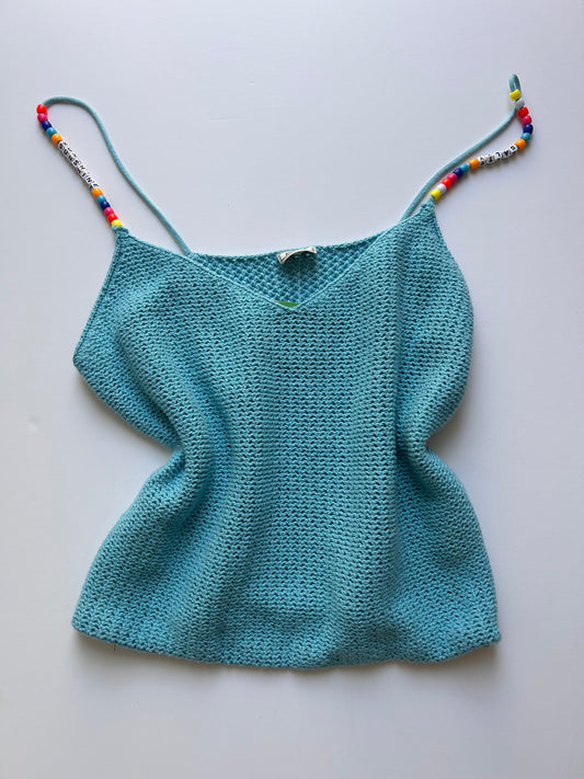 Adorable blue top with beads detail size M