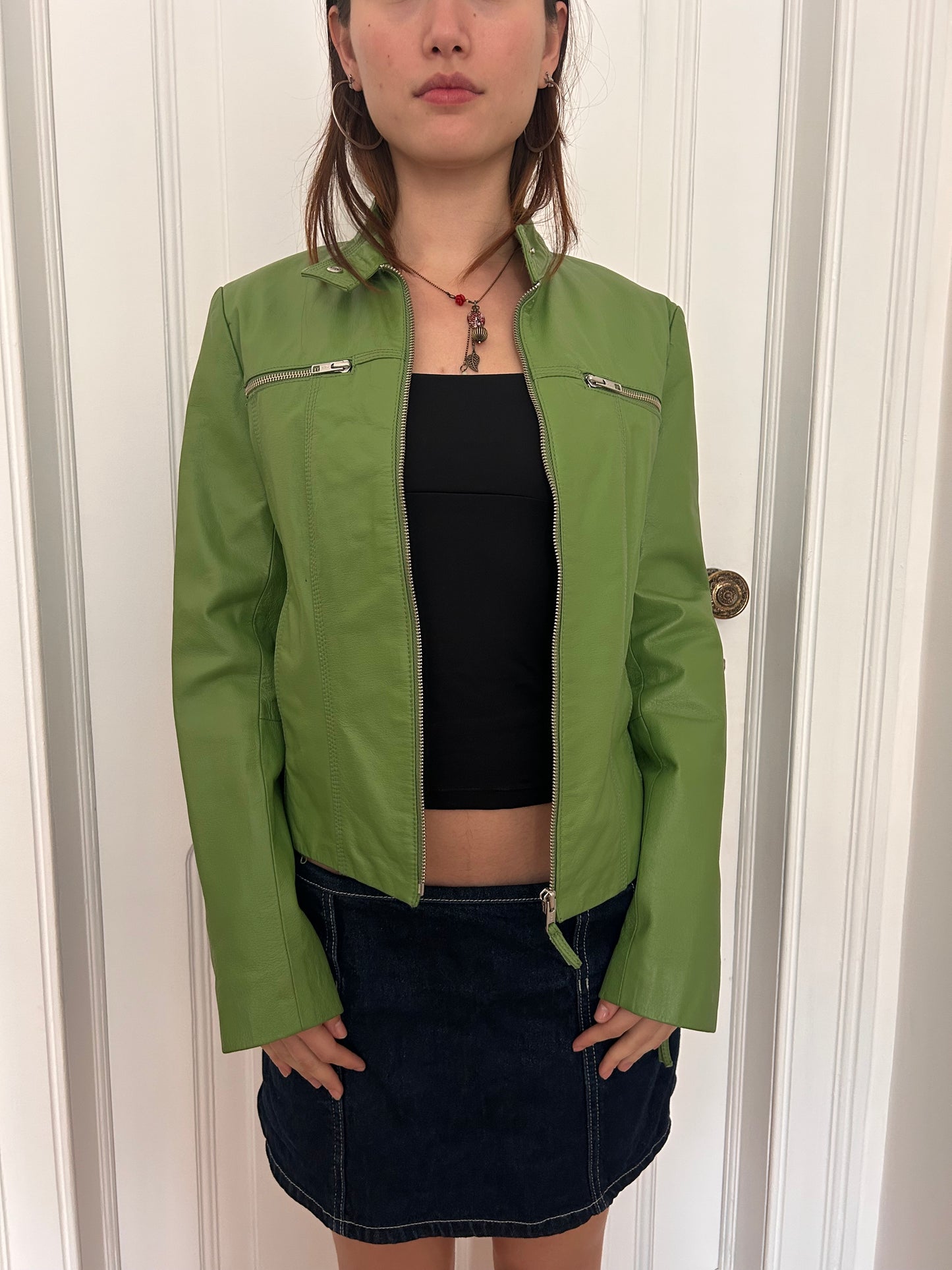 Iconic green leather jacket size S/M