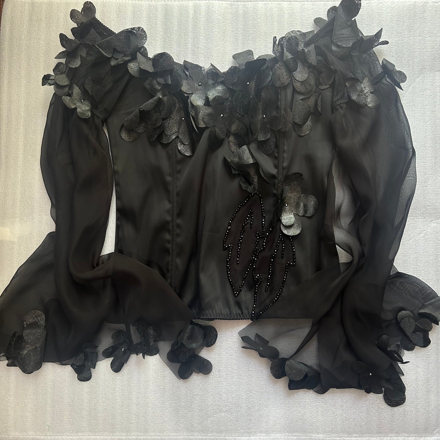 Iconic black fairy corset top with flower details size L
