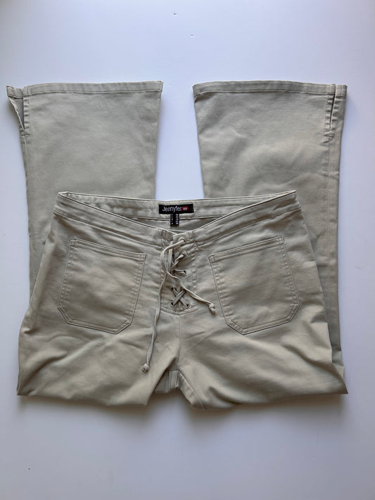 Adorable beige jeans with lace size S