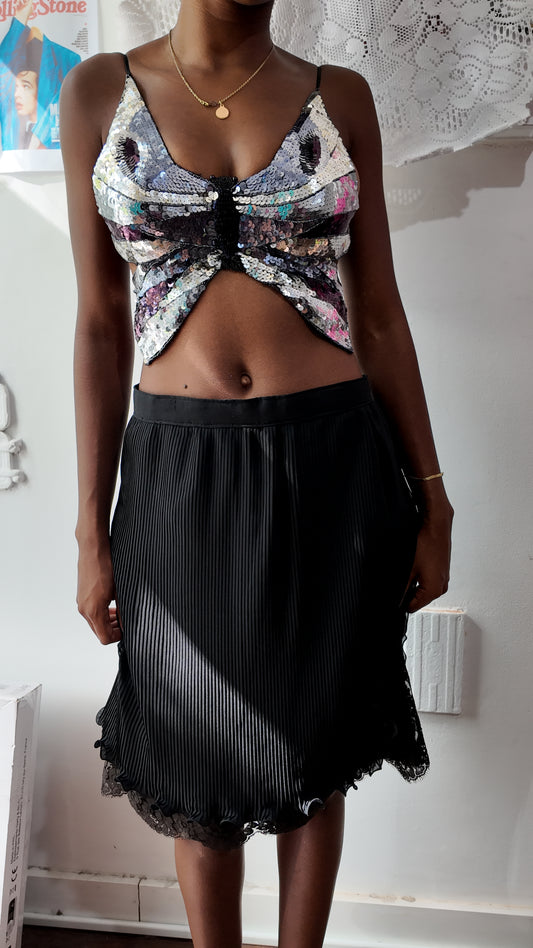 Adorable black skirt with brown lace detaild size M