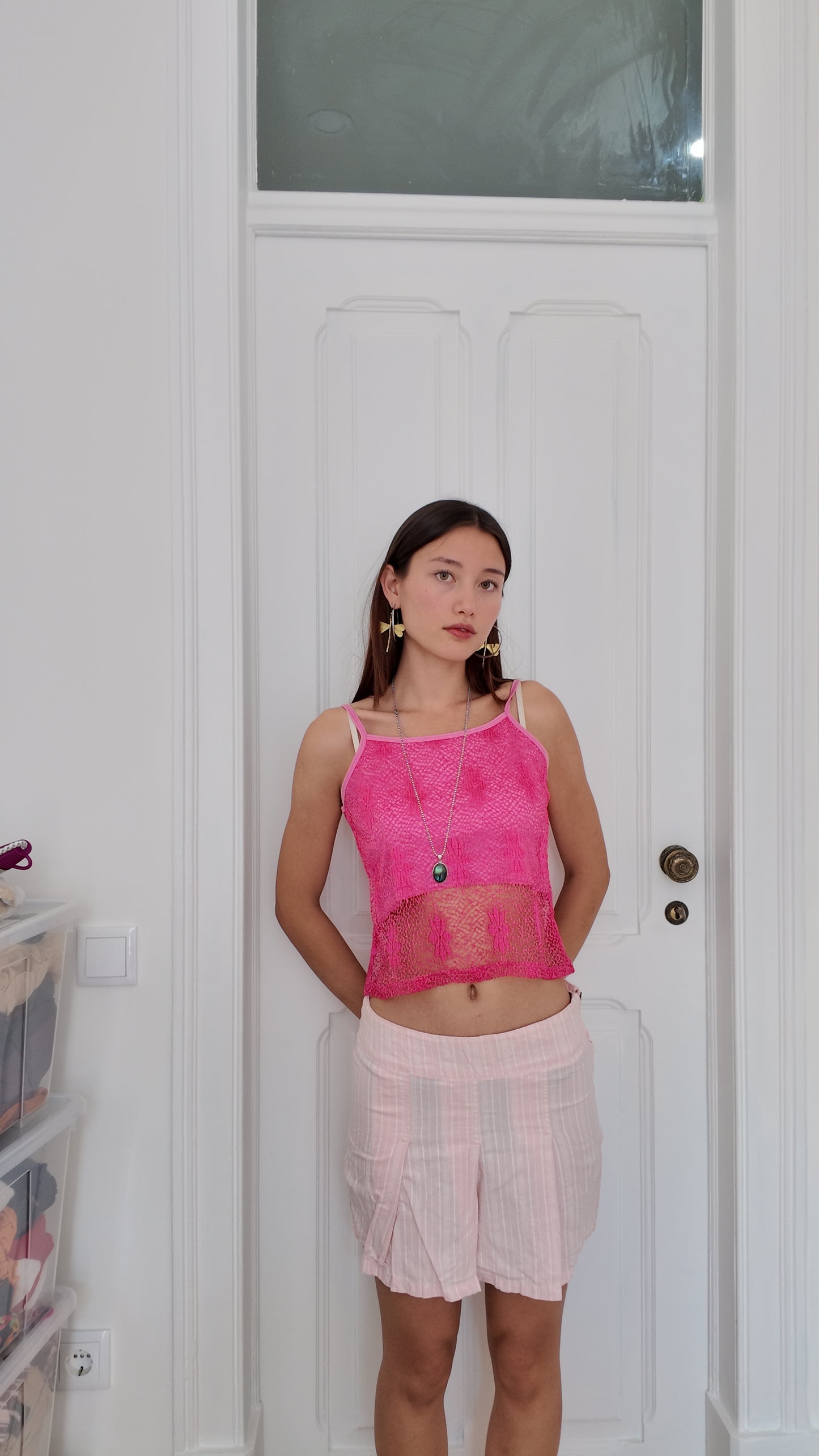 Adorable coquette mini babypink stripped skirt size S