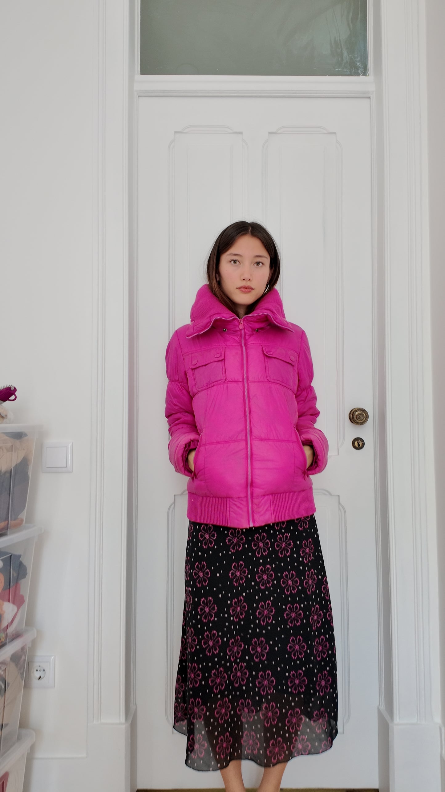 Hot pink puffer jacket size M