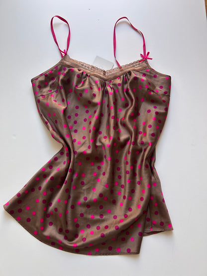 Adorable brown cami top with pink dots size M