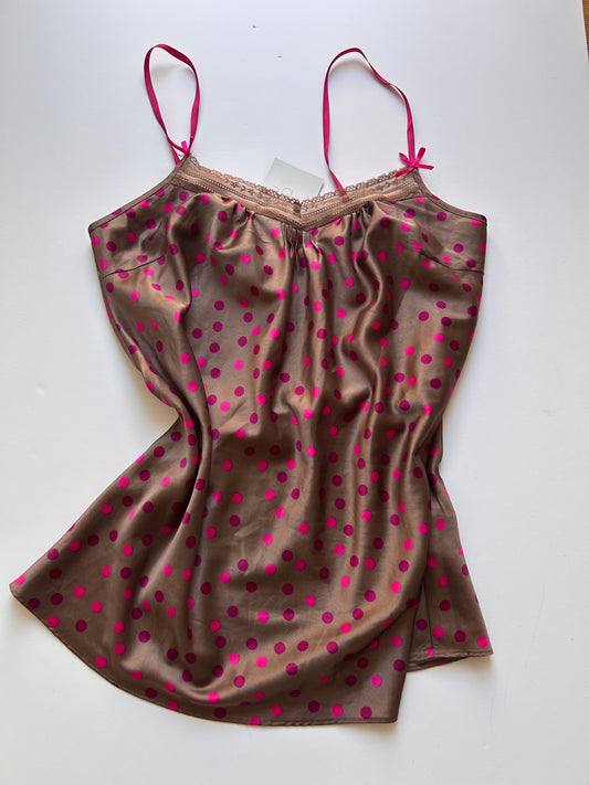 Adorable brown cami top with pink dots size M