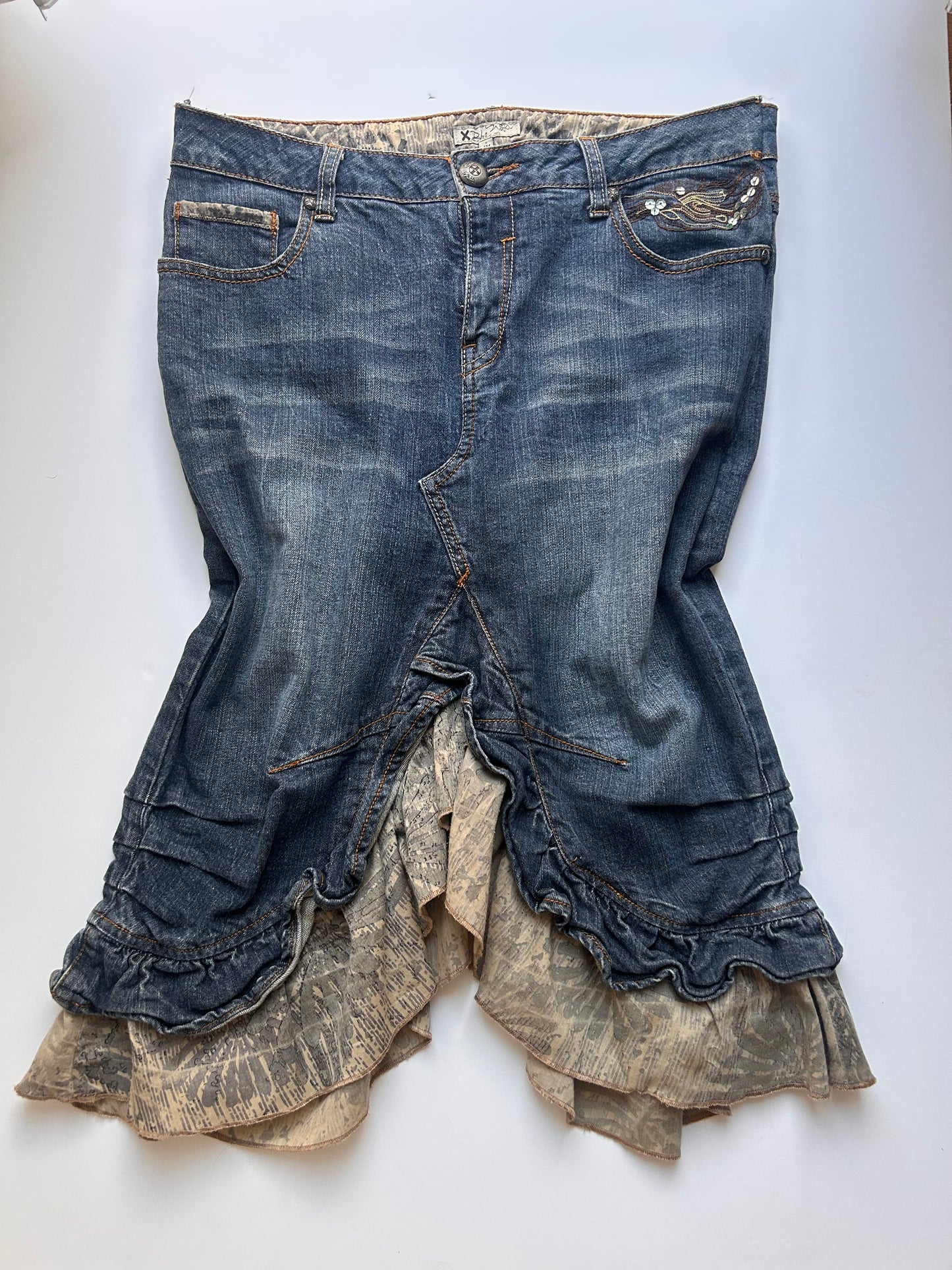 Fairy midi denim skirt with ruffle detail size 36/38