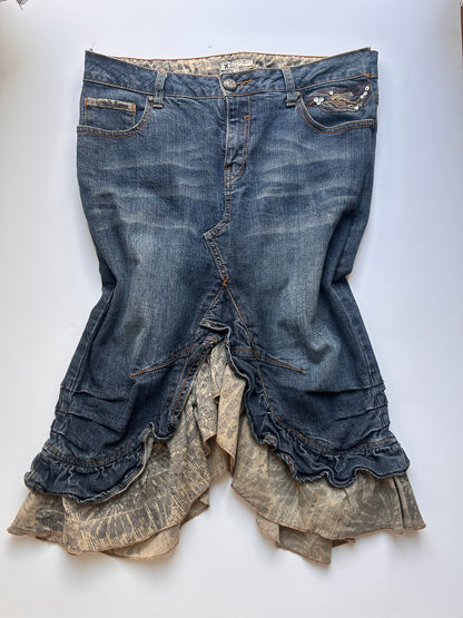 Fairy midi denim skirt with ruffle detail size 36/38