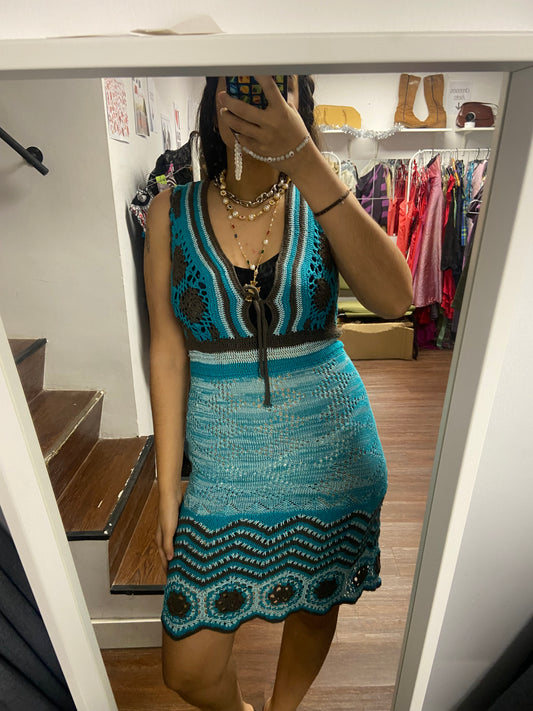 Adorable blue crochet dress size M