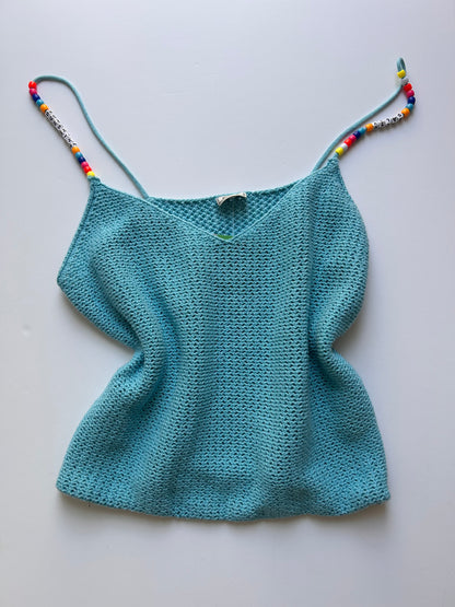 Adorable blue top with beads detail size M