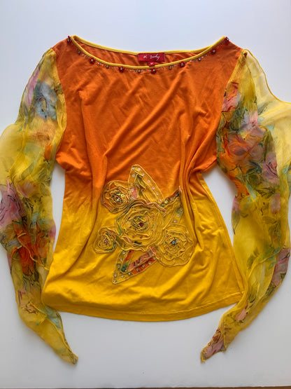 Adorable Multi Colour yellow-orange top with fairy details size M/L
