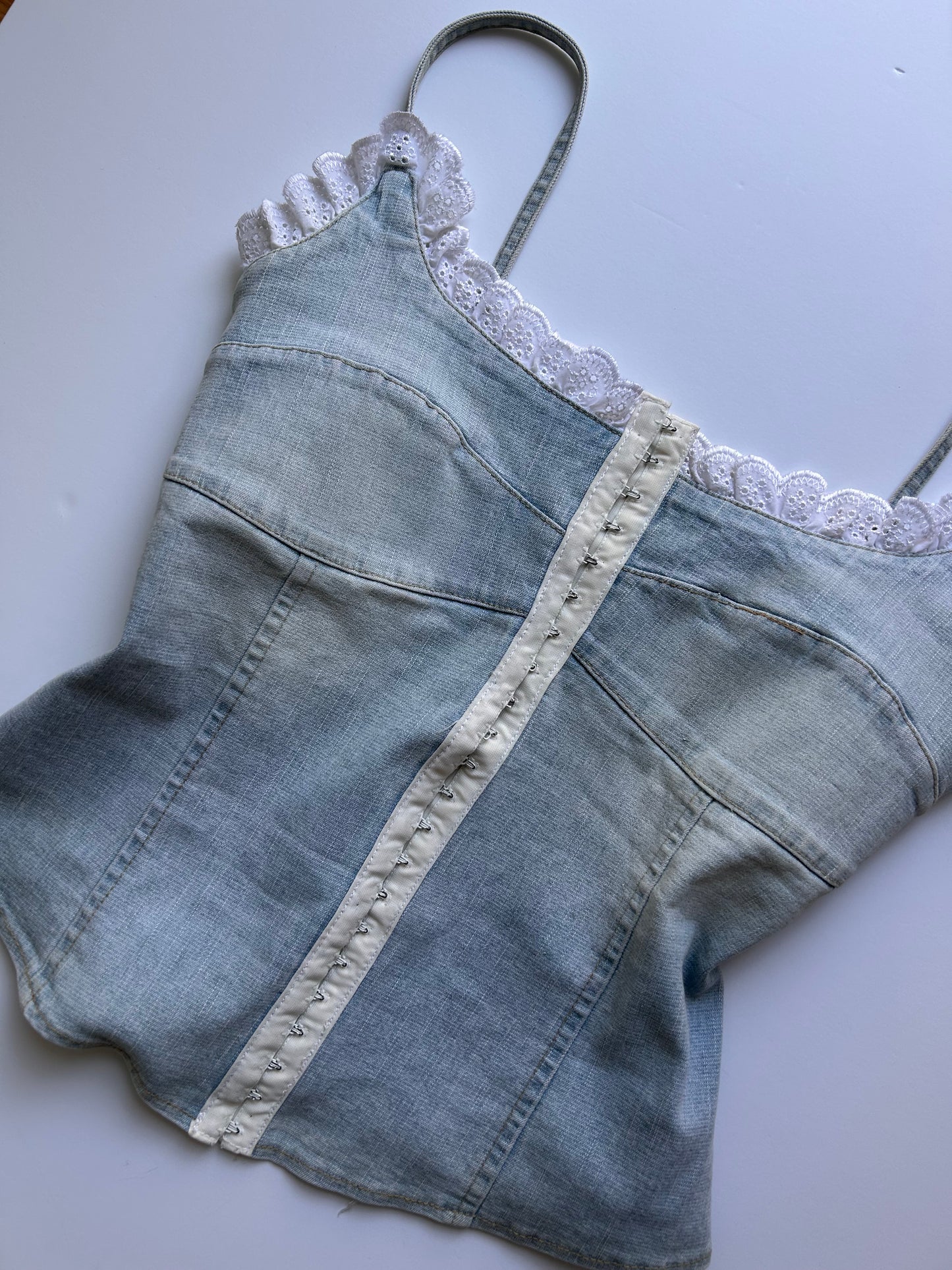 Perfect coquette denim corset with white lace size M