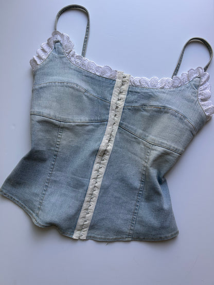 Perfect coquette denim corset with white lace size M