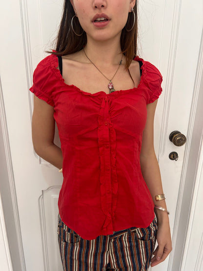 Adorable milkmaker style red coquette top size M