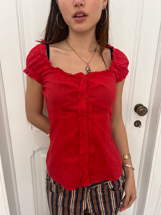 Adorable milkmaker style red coquette top size M