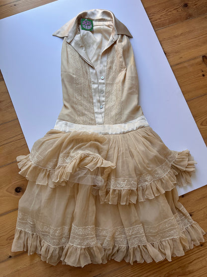 Beige vintage lace coquette dress size XS