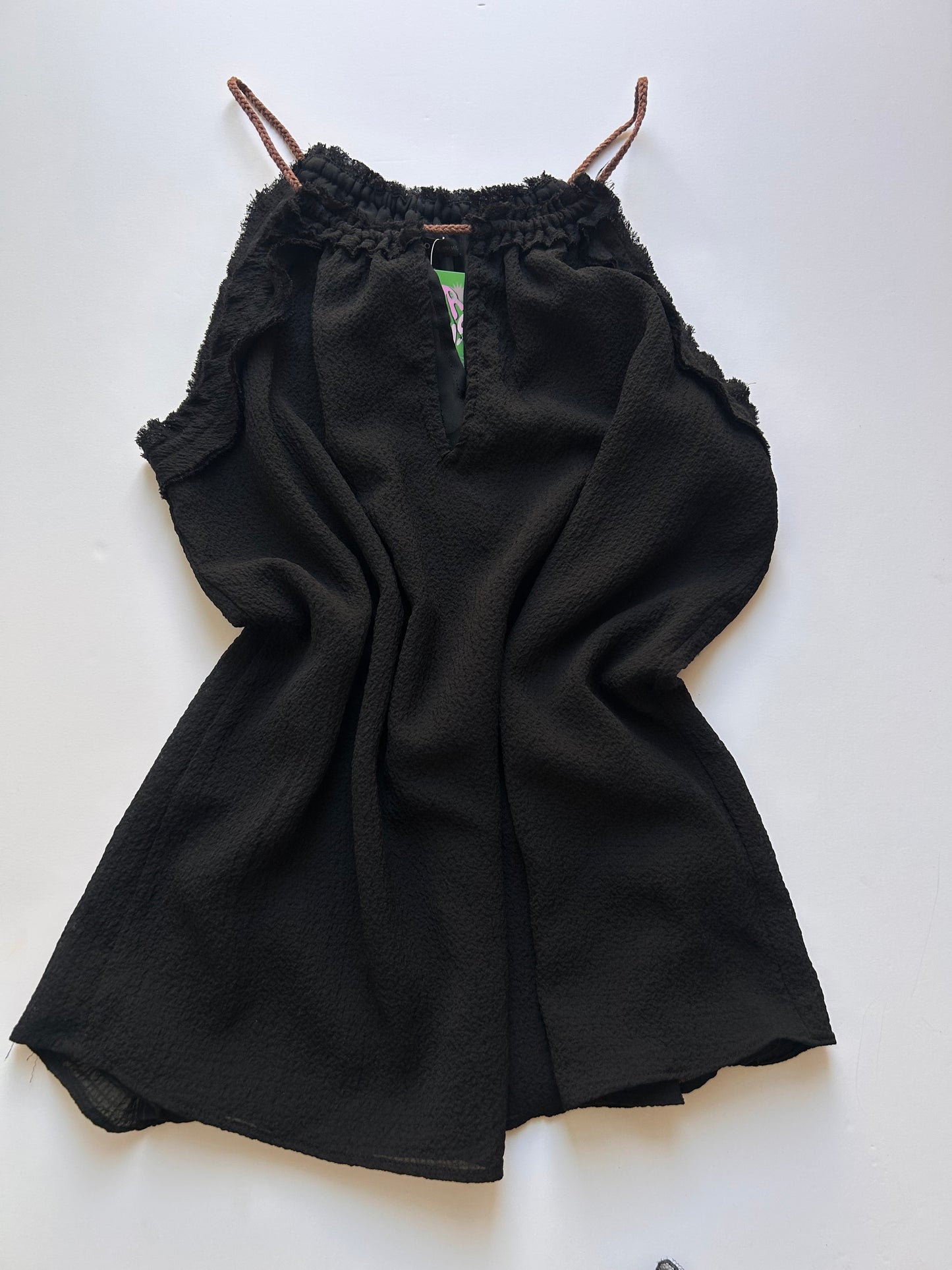 Adorable long black top with brown detail size M/L