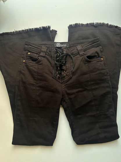 Amazing vintage lace detail black flare jeans size 34