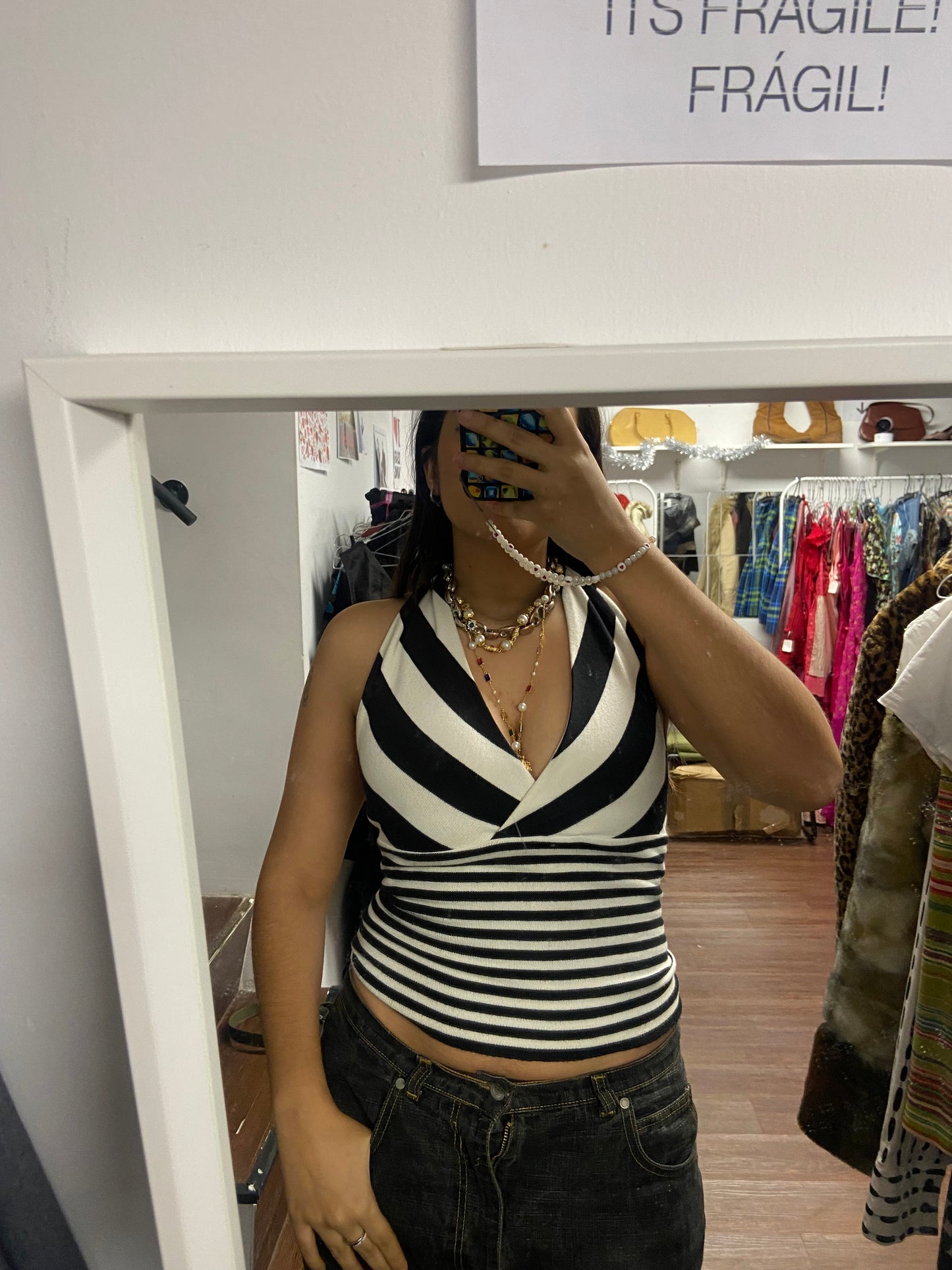 Iconic stripped halter top size M