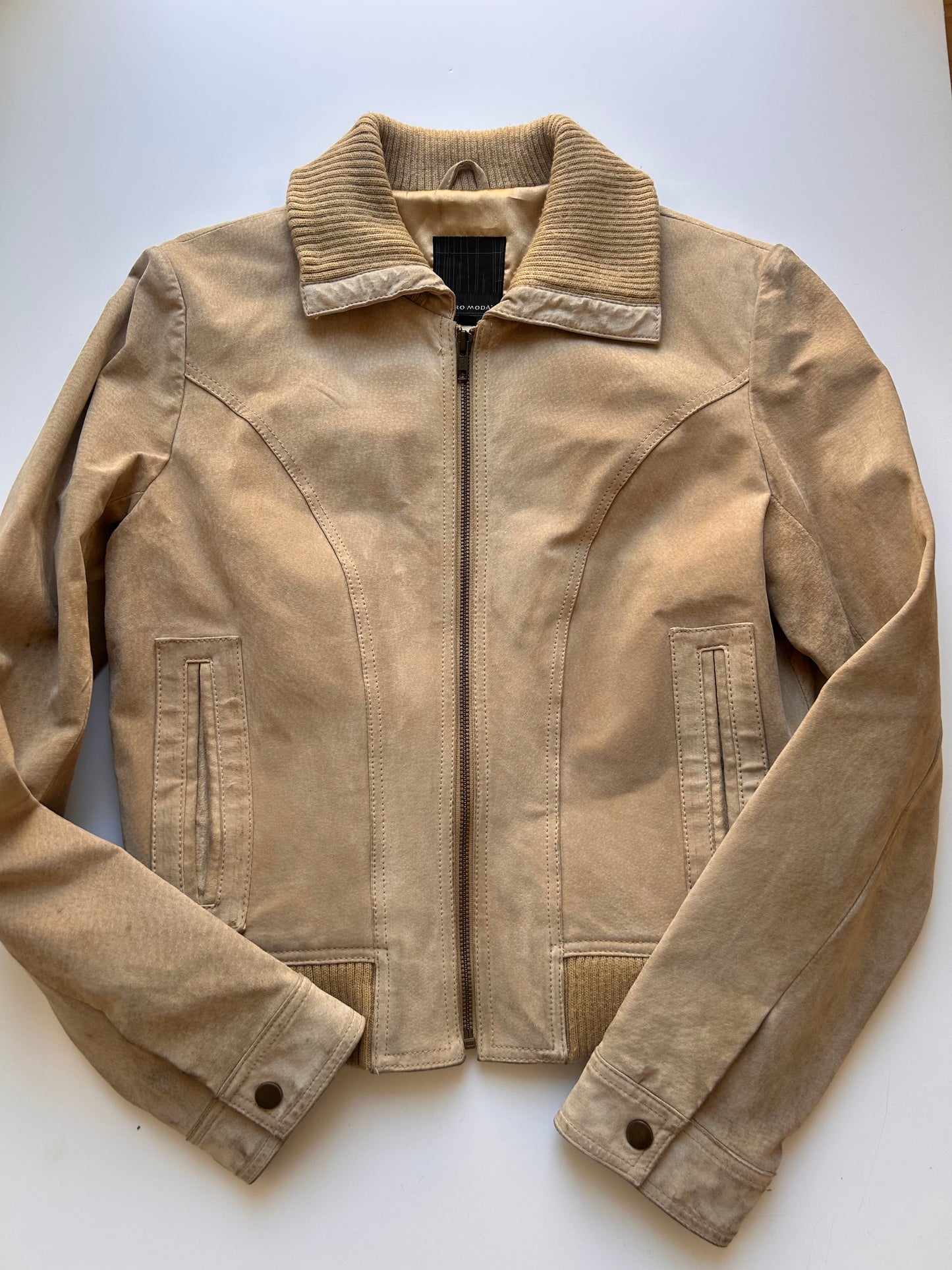 Leather beige jacket size S