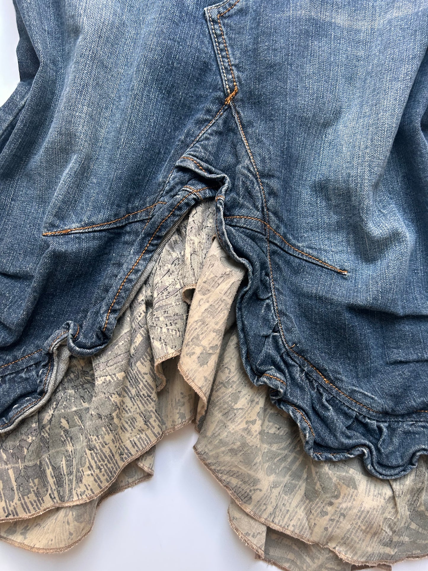 Fairy midi denim skirt with ruffle detail size 36/38