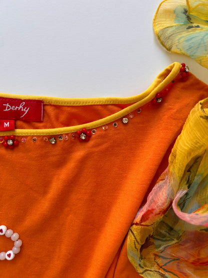 Adorable Multi Colour yellow-orange top with fairy details size M/L