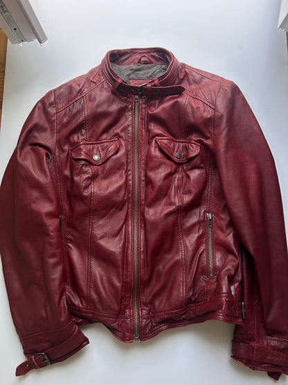 Leather dark red vintage jacket size L