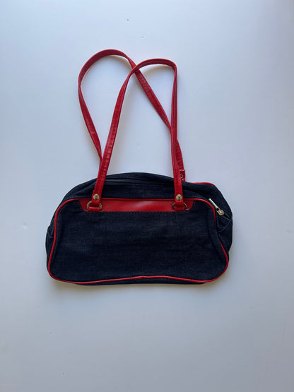 Dark denim mini bag with red details