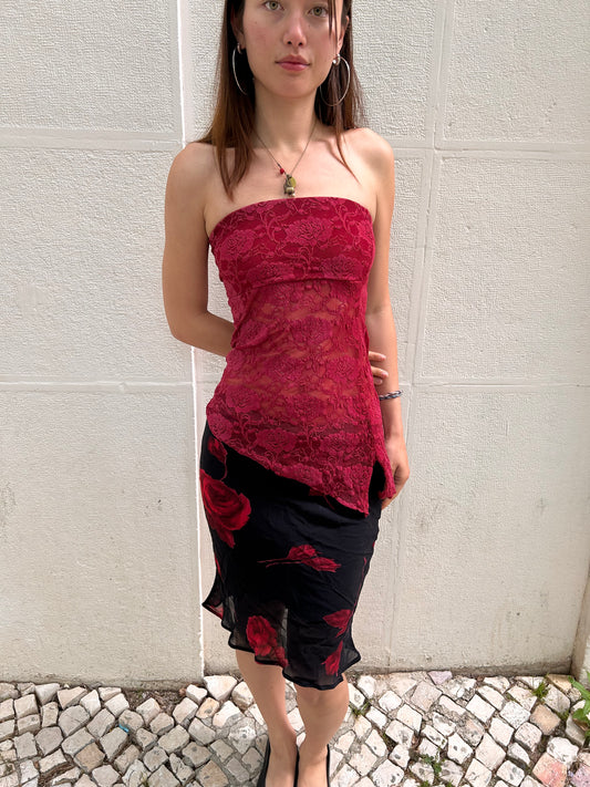 Assymetrical lace tube top Size S