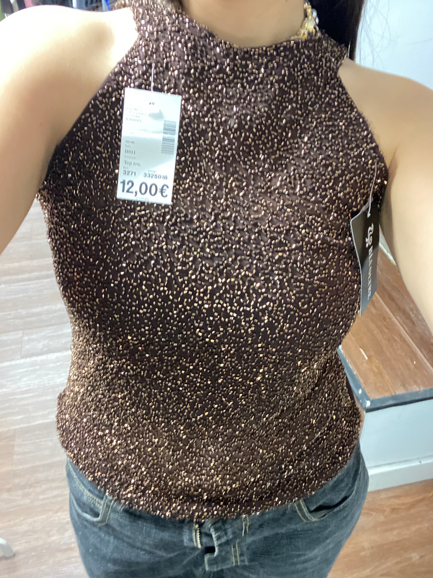 Adorable sequin brown halter top deadstock size S/M