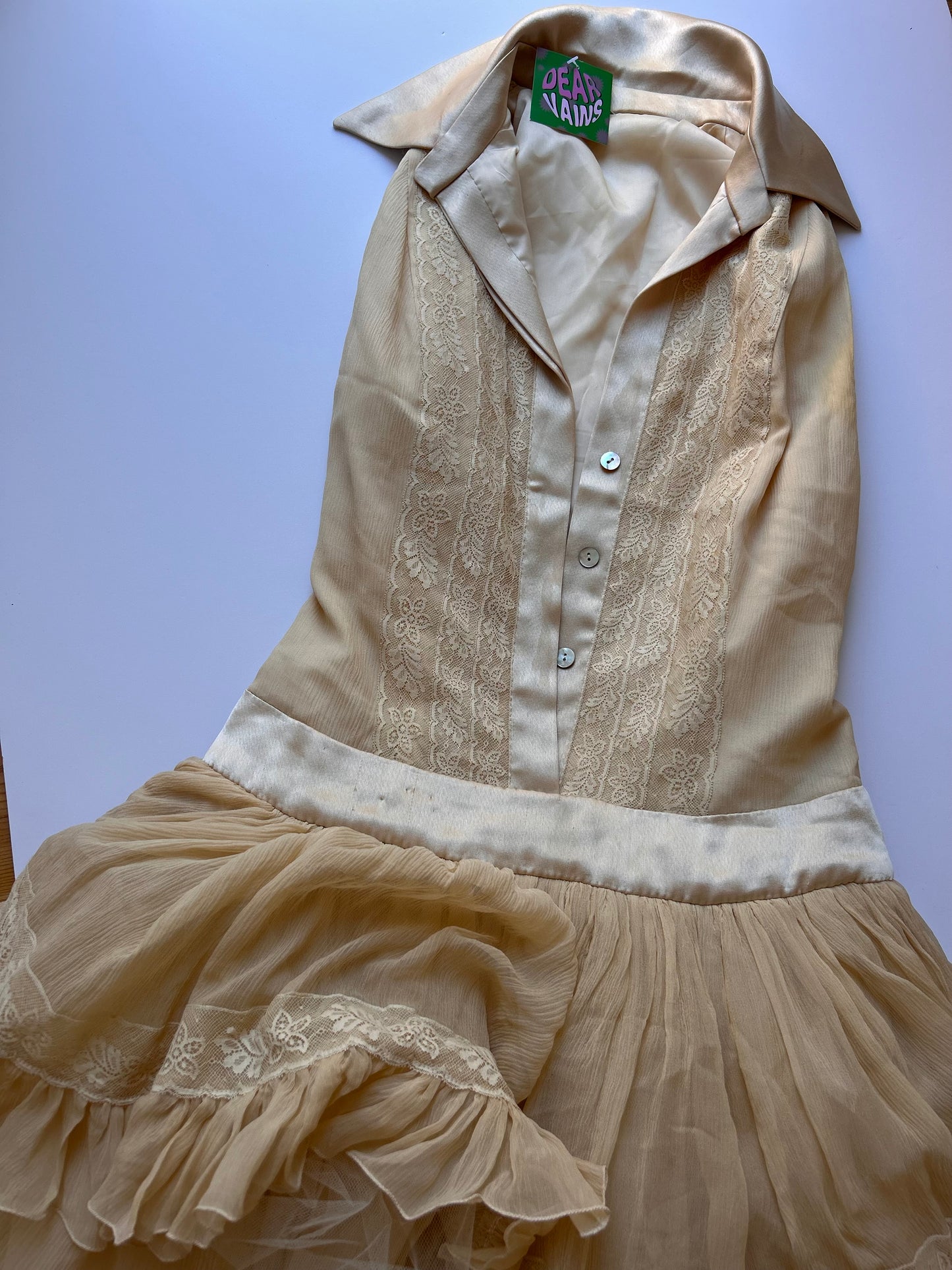 Beige vintage lace coquette dress size XS