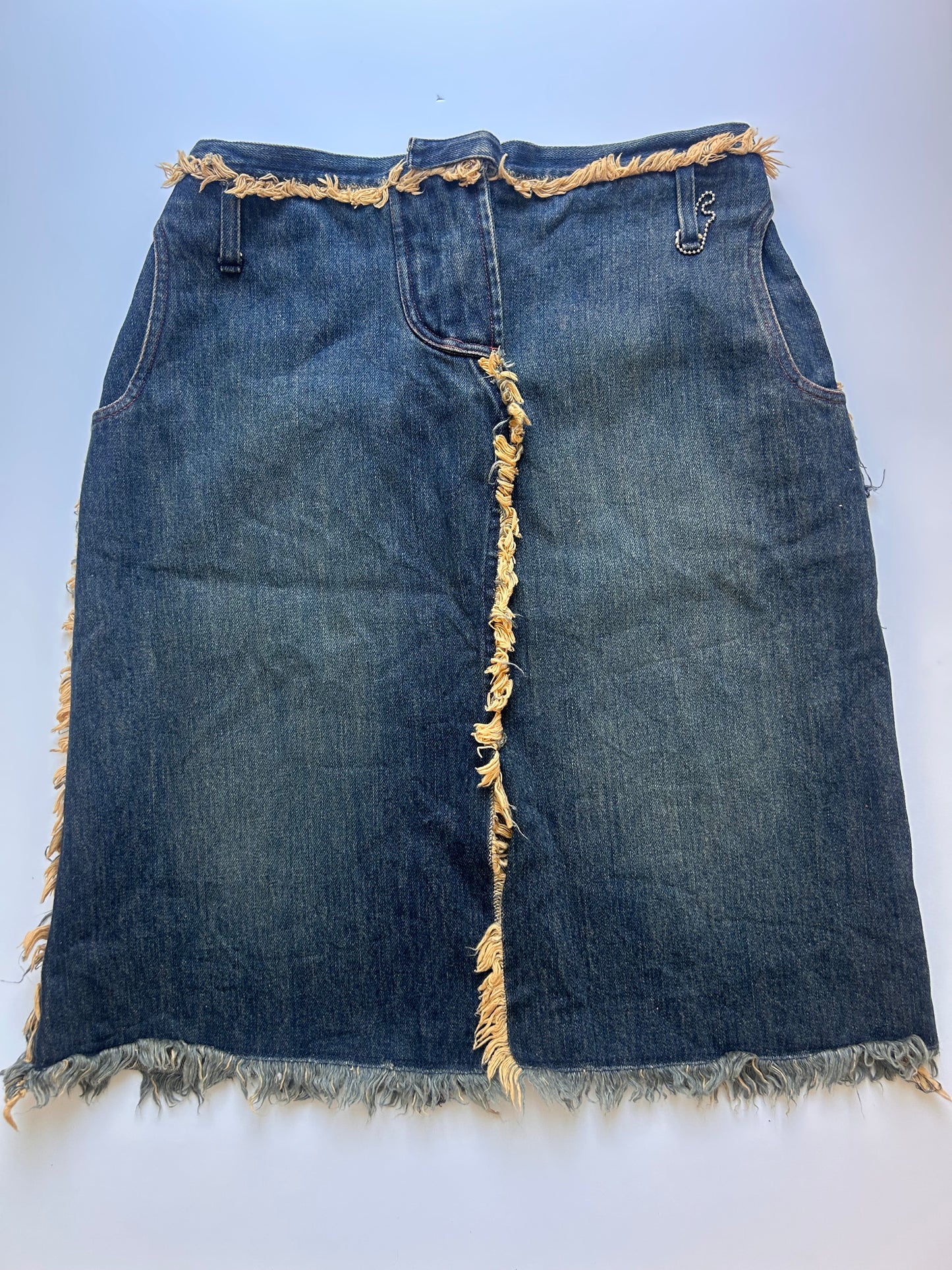 Denim midi skirt with beige details size M