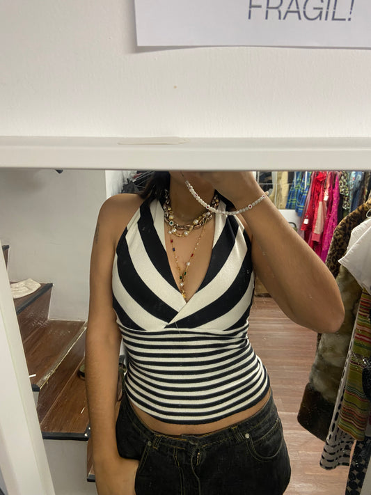 Iconic stripped halter top size M