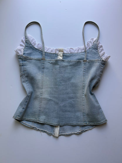Perfect coquette denim corset with white lace size M