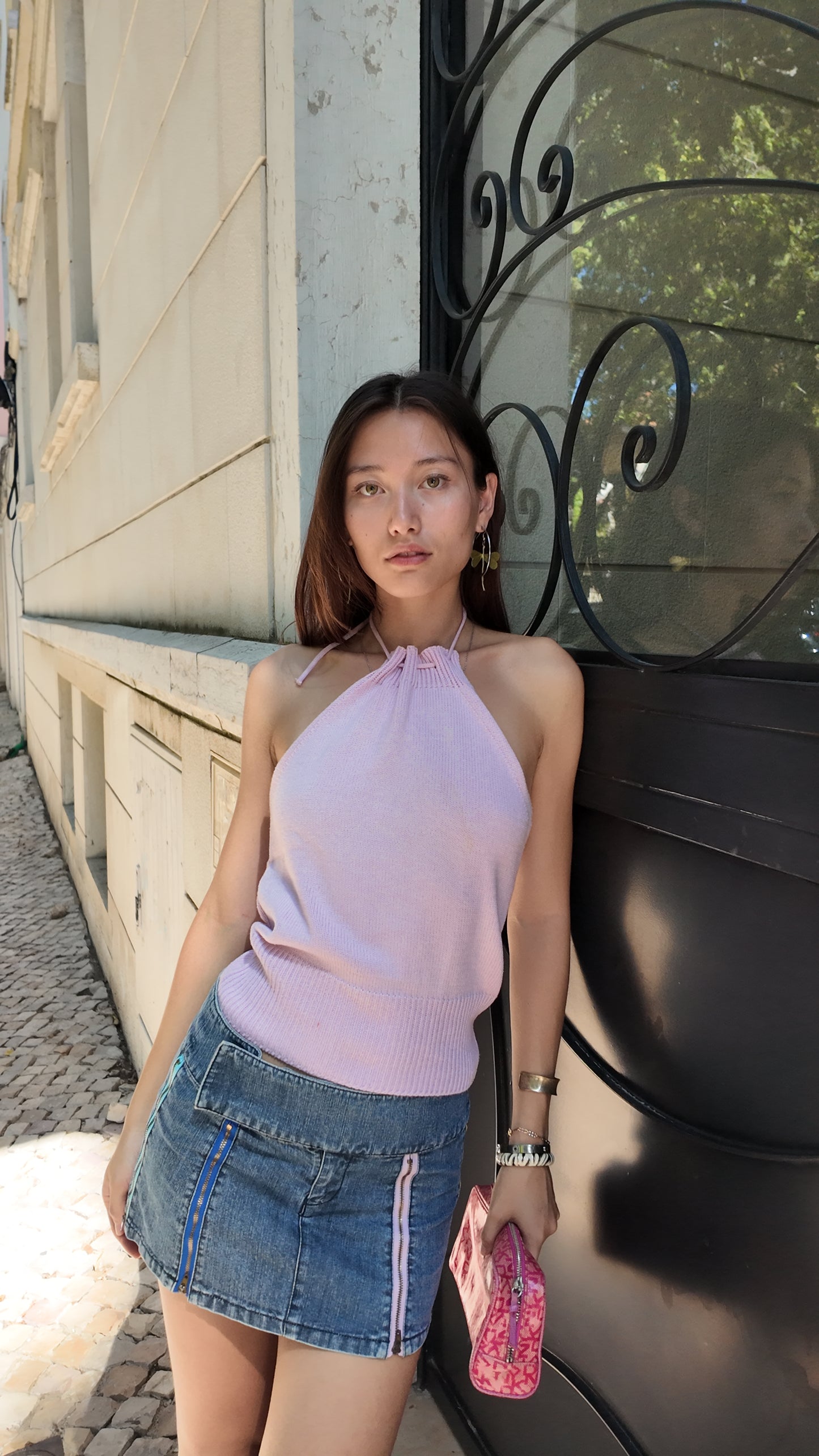 Halter baby pink top size S