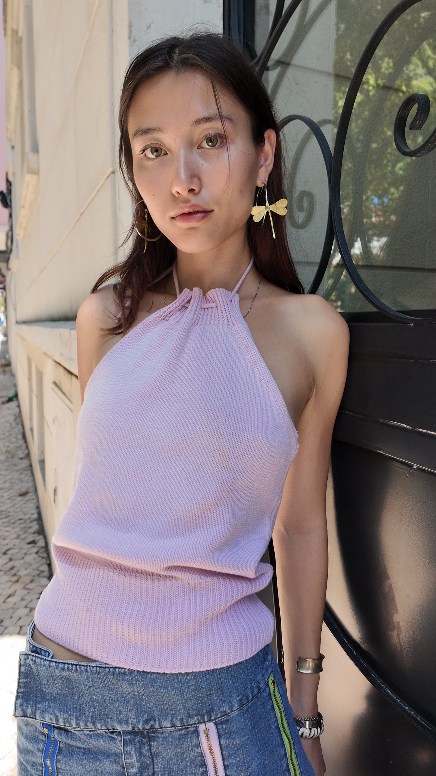 Halter baby pink top size S