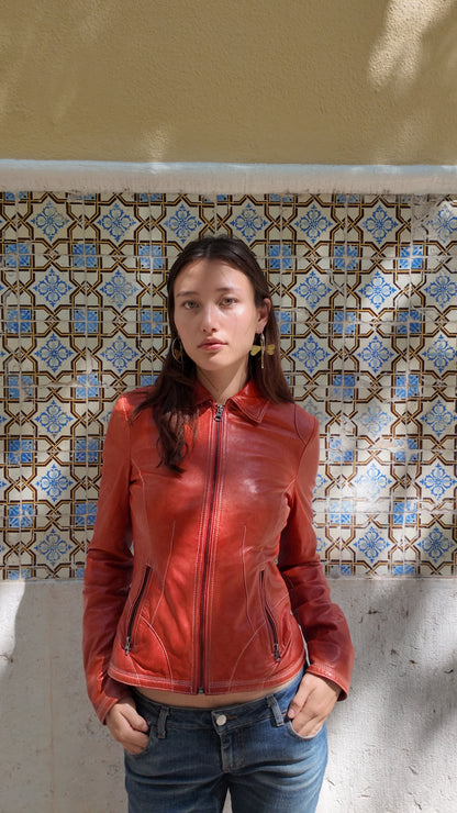 Iconic real leather red jacket size S