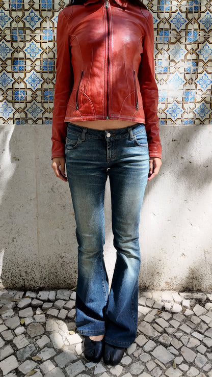 Iconic real leather red jacket size S