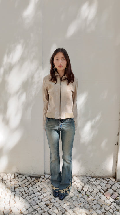 Leather beige jacket size S