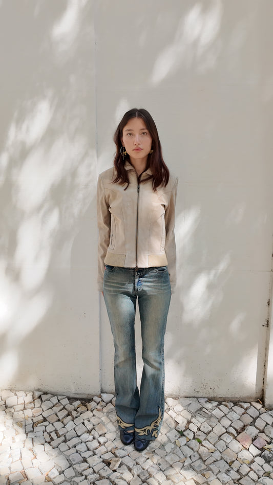 Leather beige jacket size S