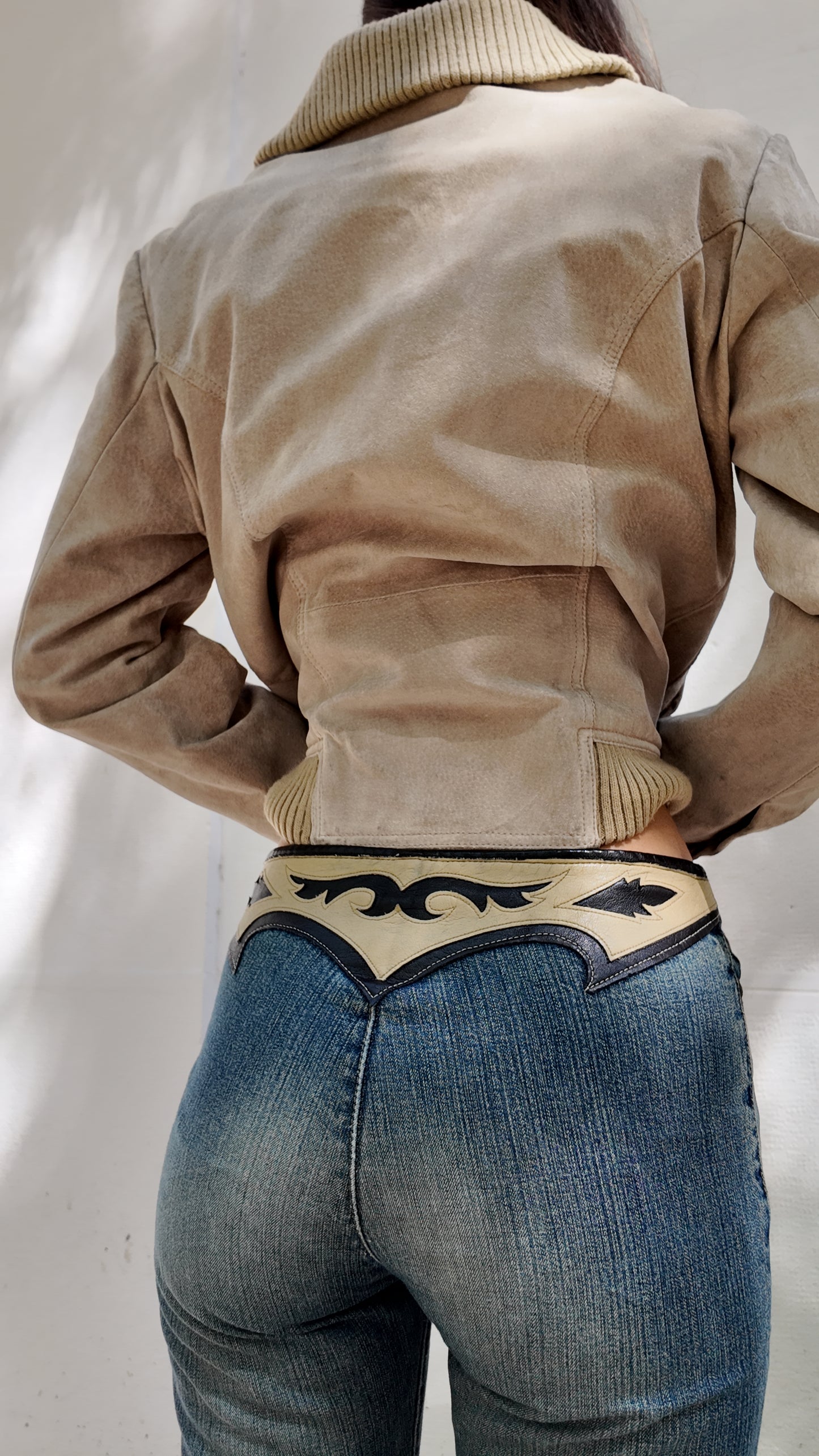 Leather beige jacket size S