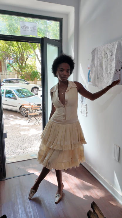 Beige vintage lace coquette dress size XS