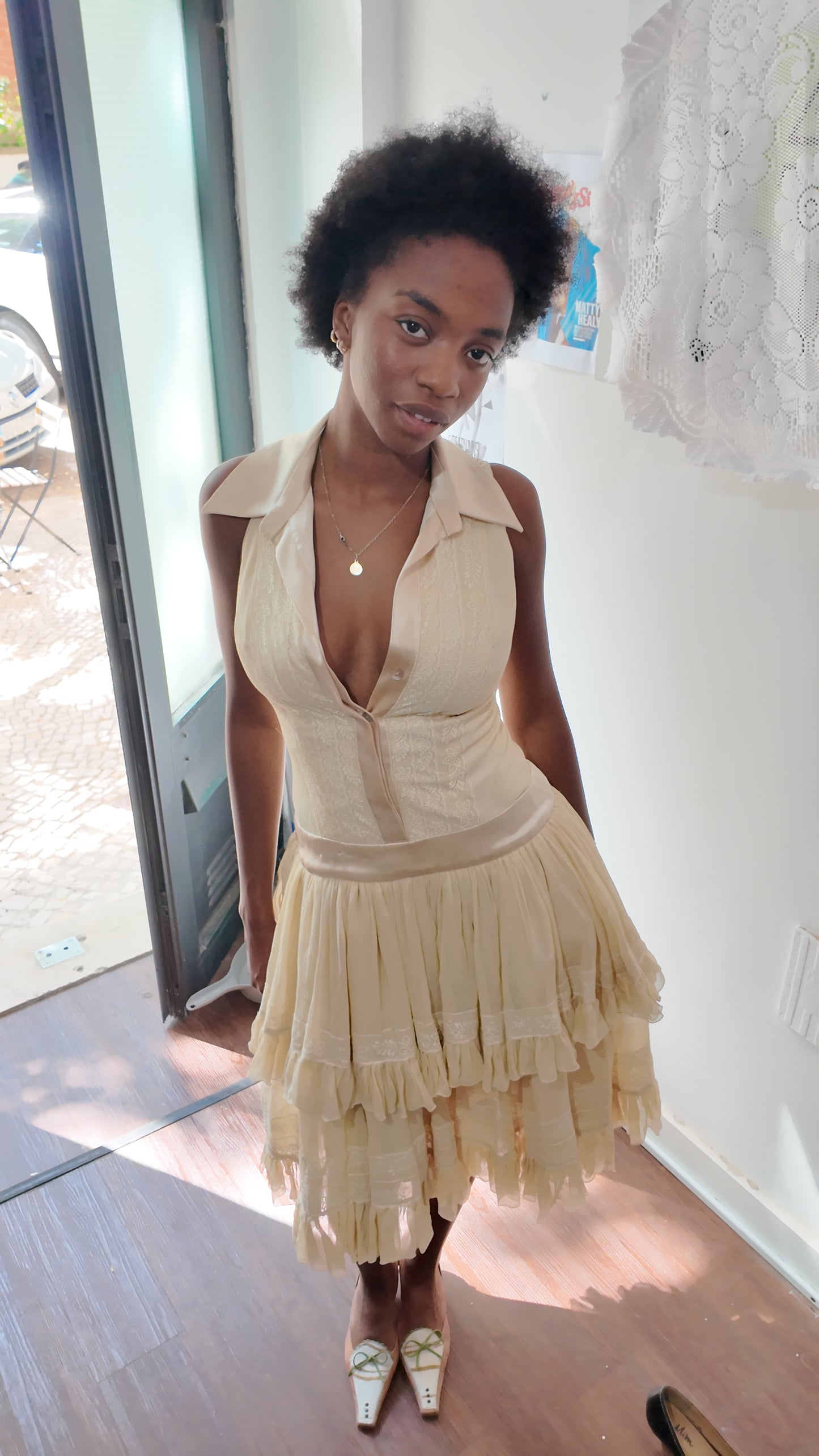 Beige vintage lace coquette dress size XS