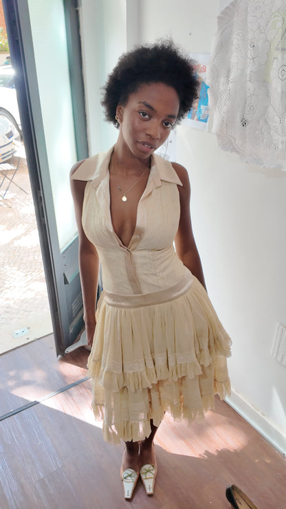 Beige vintage lace coquette dress size XS