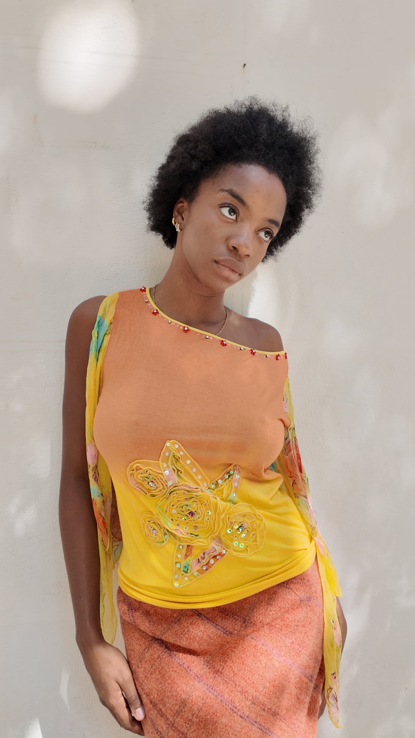 Adorable Multi Colour yellow-orange top with fairy details size M/L