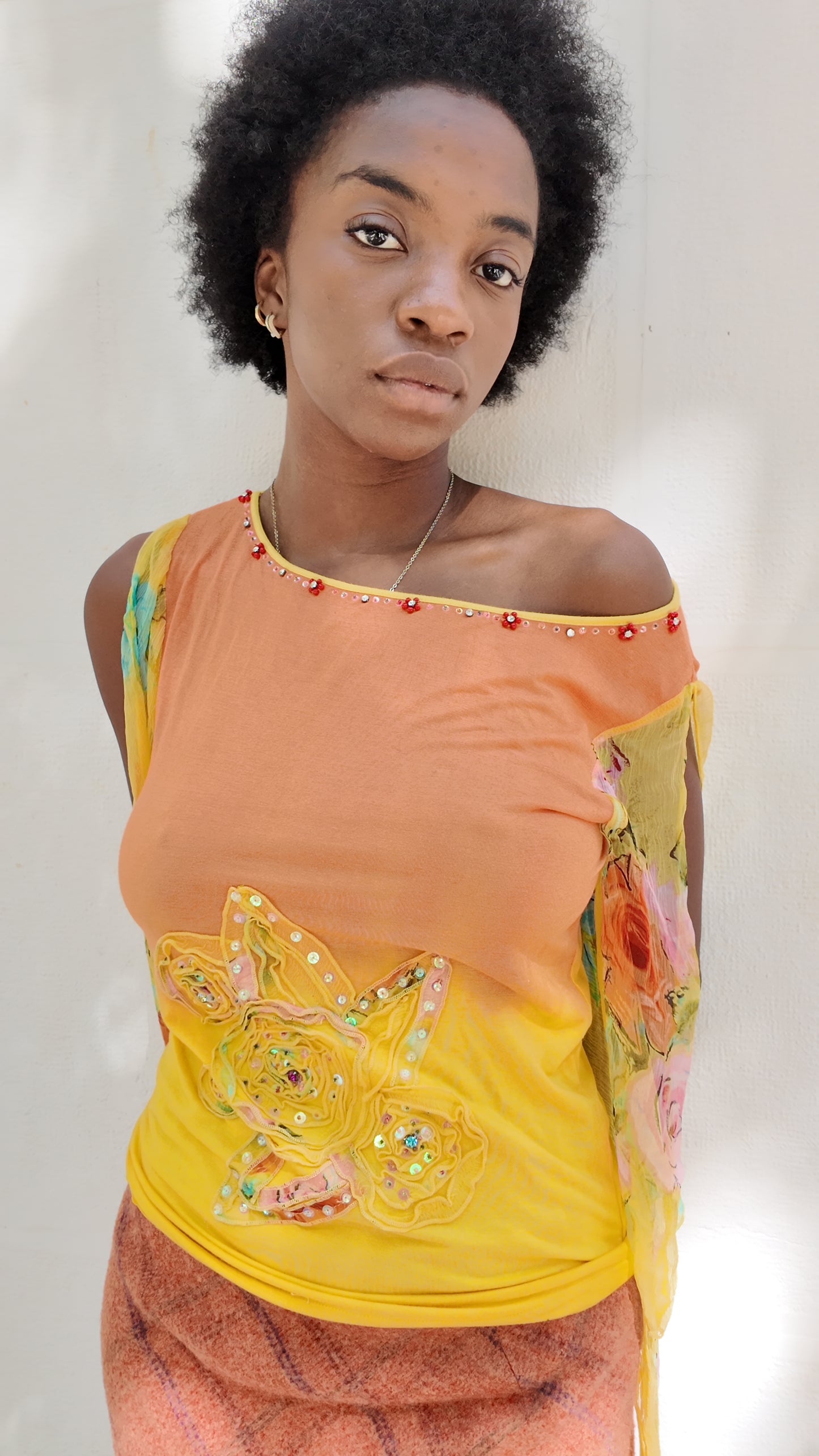 Adorable Multi Colour yellow-orange top with fairy details size M/L