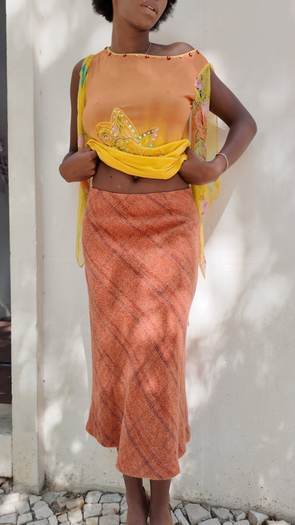 Orange  plaid maxi skirt