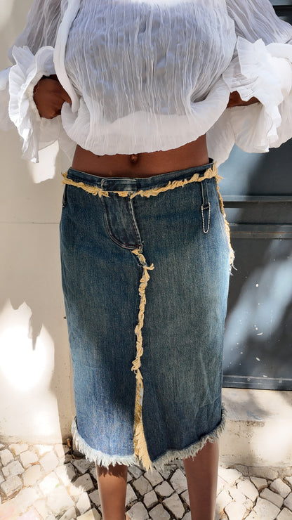 Denim midi skirt with beige details size M