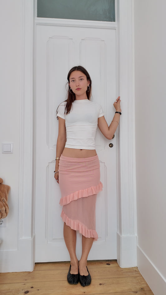 Adorable flowy midi babypink ruffle skirt size S