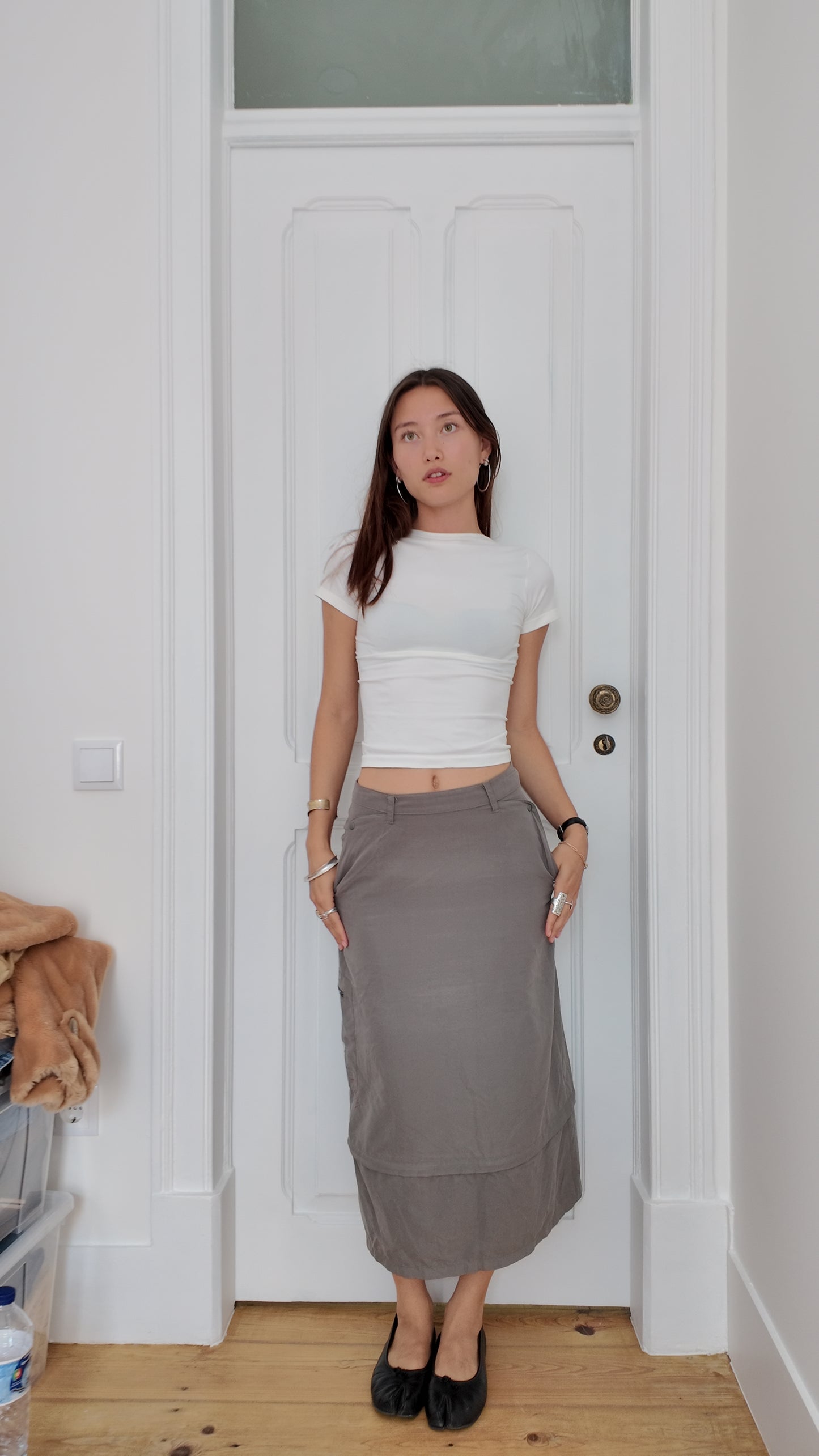 Iconic long dark beige skirt size S