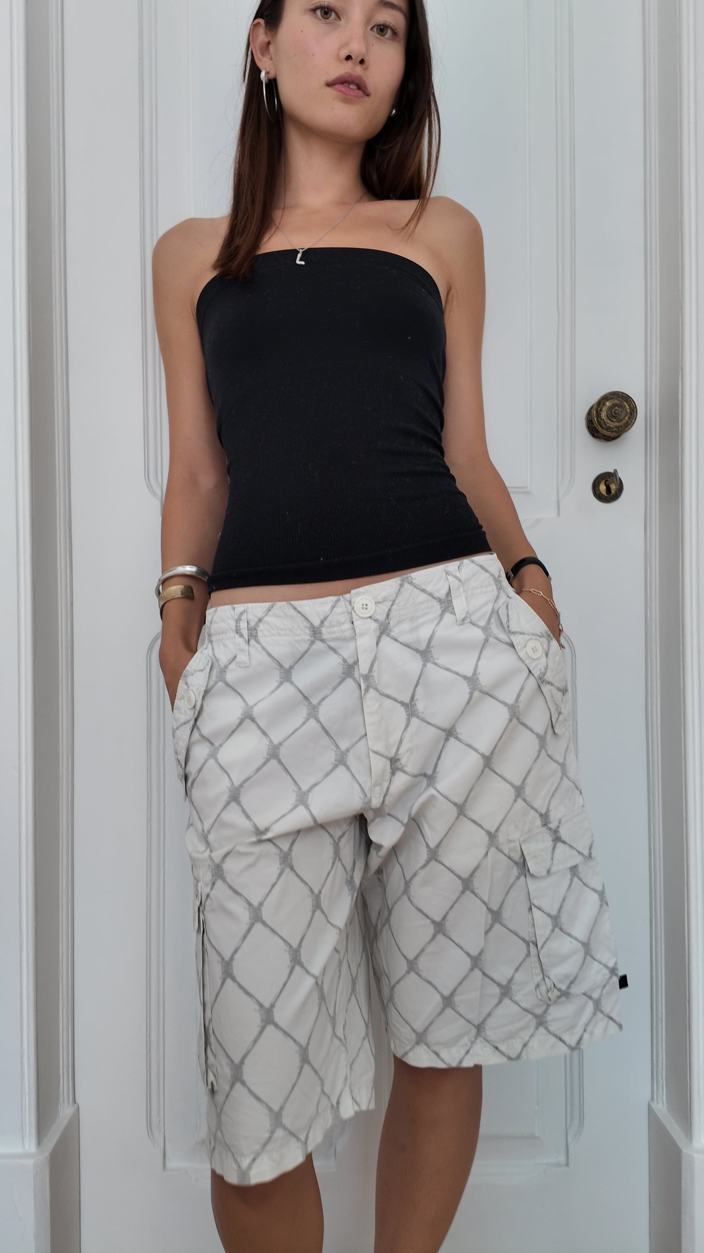 Iconic fence pattern jorts size 36